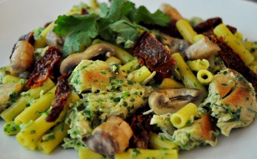 Easy Allergen-Free Weeknight Dinner Series: Chicken and Gluten-Free Pasta with Parsley Pesto and Sun-Dried&nbsp;Tomatoes